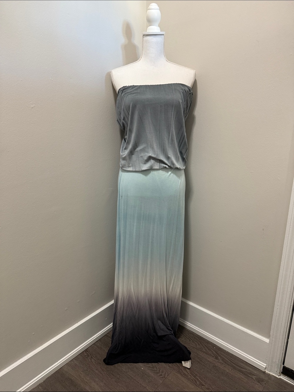 Strapless Ombre Maxi Dress in Gray and Mint